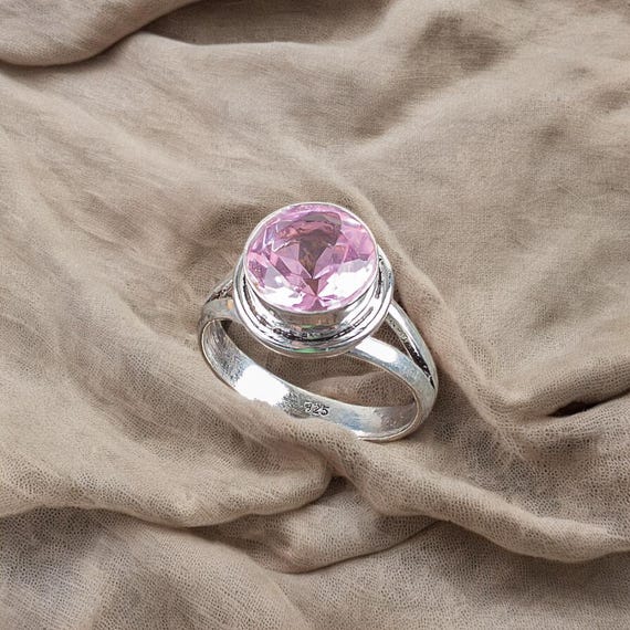 Handmade Pink Kunzite Ring: 925 Sterling Silver Pink Gemstone Jewelry