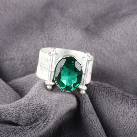 Handmade Green Emerald Ring: 925 Sterling Silver Green Gemstone Jewelry