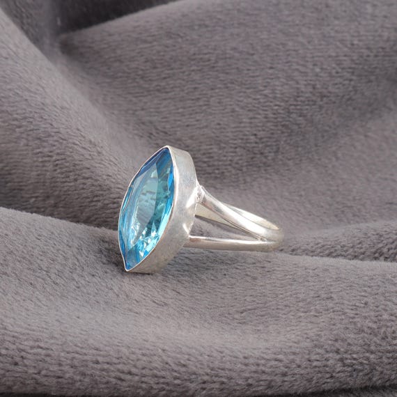 Handmade Swiss Blue Topaz Ring: 925 Sterling Silver Blue Gemstone Jewelry