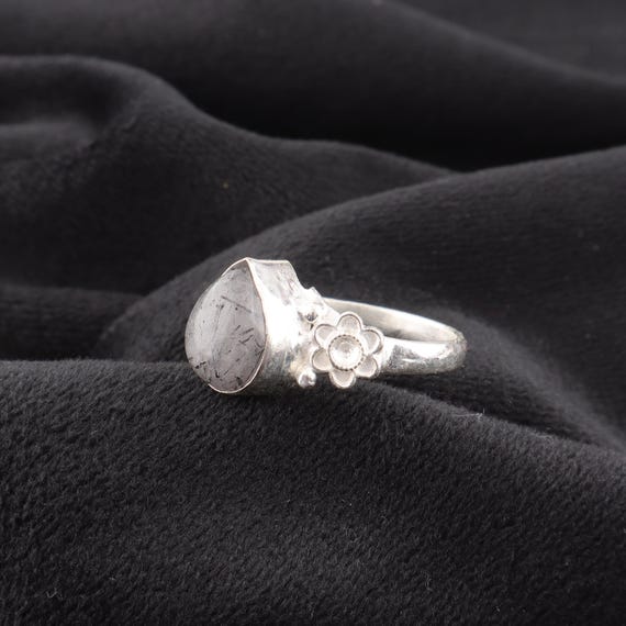 Handmade Black Rutile Ring: 925 Sterling Silver Black Gemstone Jewelry