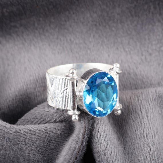 Handmade Swiss Blue Topaz Ring: 925 Sterling Silver Blue Gemstone Jewelry