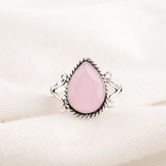 Handmade Rose Chalcedony Ring: 925 Sterling Silver Pink Gemstone Jewelry