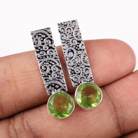 Peridot Dangle Earrings: Handmade 925 Sterling Silver Gemstone