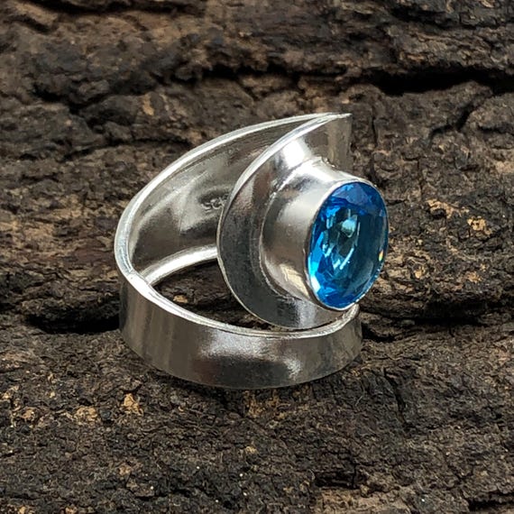 Handmade Swiss Blue Topaz Ring: 925 Sterling Silver Blue Gemstone Jewelry