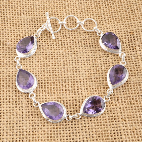 Handmade Iolite Bracelet: Sterling Silver Multi Gemstone Jewelry