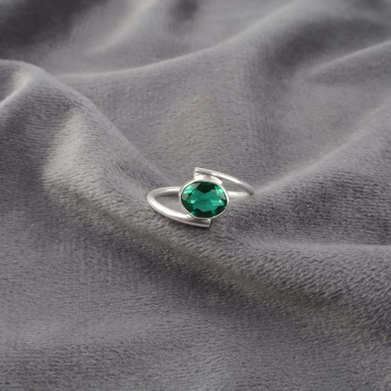 Handmade Emerald Ring: 925 Sterling Silver Green Gemstone Jewelry