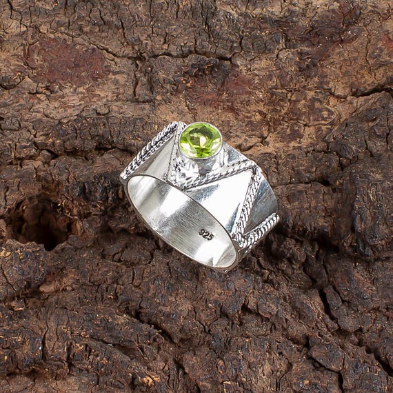 Handmade Peridot Ring: 925 Sterling Silver Green Gemstone Jewelry