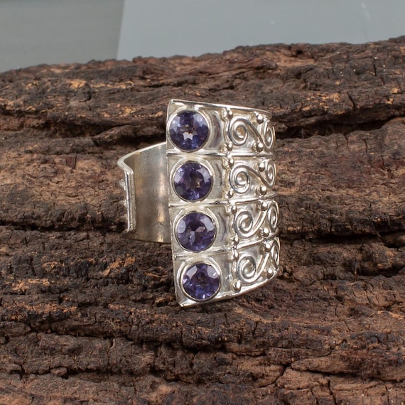 Handmade Iolite Ring: 925 Sterling Silver Purple Gemstone Jewelry