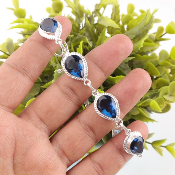 Handmade London Blue Topaz Bracelet: Sterling Silver Multi Gemstone Jewelry