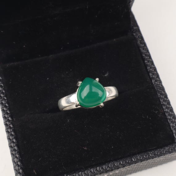 Handmade Green Onyx Cab Ring: 925 Sterling Silver Green Gemstone Jewelry