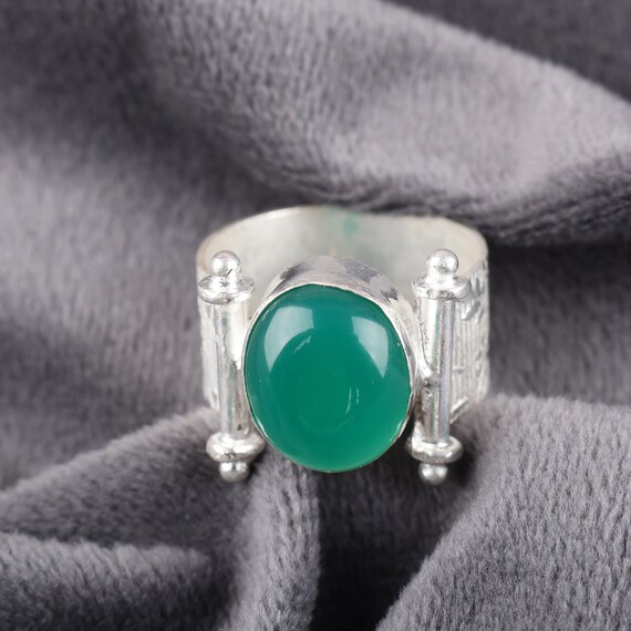 Handmade Green Onyx Ring: 925 Sterling Silver Green Gemstone Jewelry