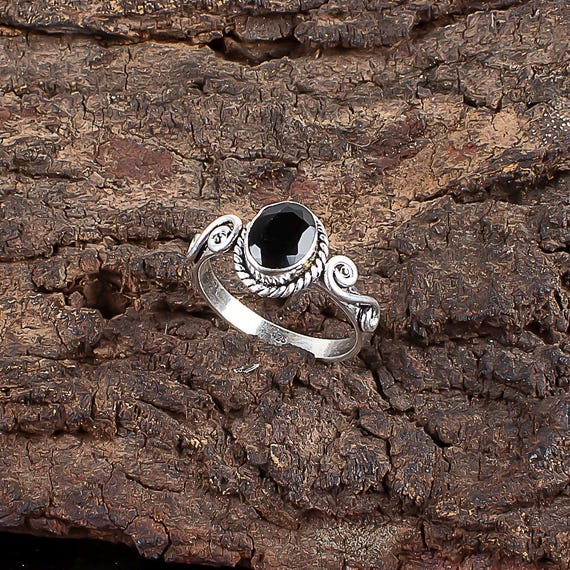 Handmade Black Onyx Ring: 925 Sterling Silver Black Gemstone Jewelry