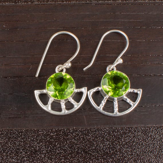 Peridot Dangle Earrings: Handmade 925 Sterling Silver Gemstone