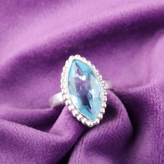 Handmade Sky Blue Topaz Ring: 925 Sterling Silver Blue Gemstone Jewelry