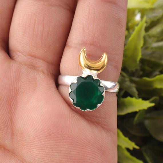 Handmade Green Onyx Ring: 925 Sterling Silver Green Gemstone Jewelry