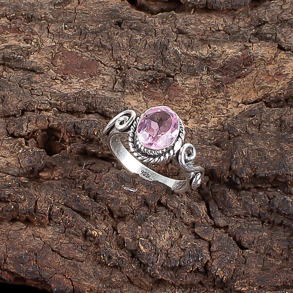 Handmade Morganite Ring: 925 Sterling Silver Pink Gemstone Jewelry
