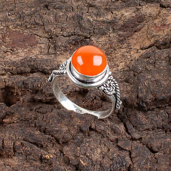 Handmade Carnelian Ring: 925 Sterling Silver Orange Gemstone Jewelry