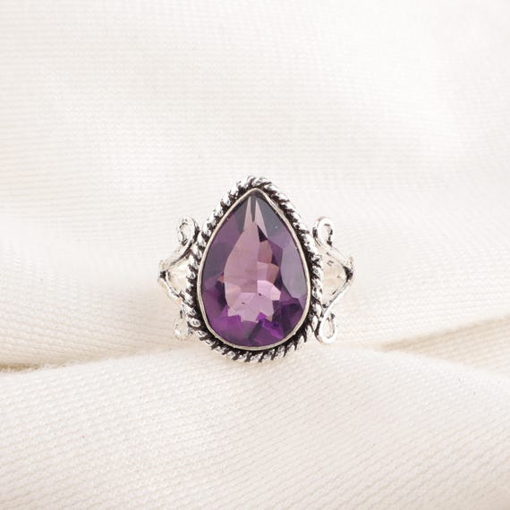 Handmade Amethyst Ring: 925 Sterling Silver Purple Gemstone Jewelry