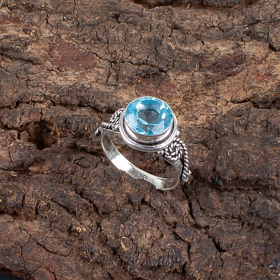 Handmade Sky Blue Topaz Ring: 925 Sterling Silver Blue Gemstone Jewelry