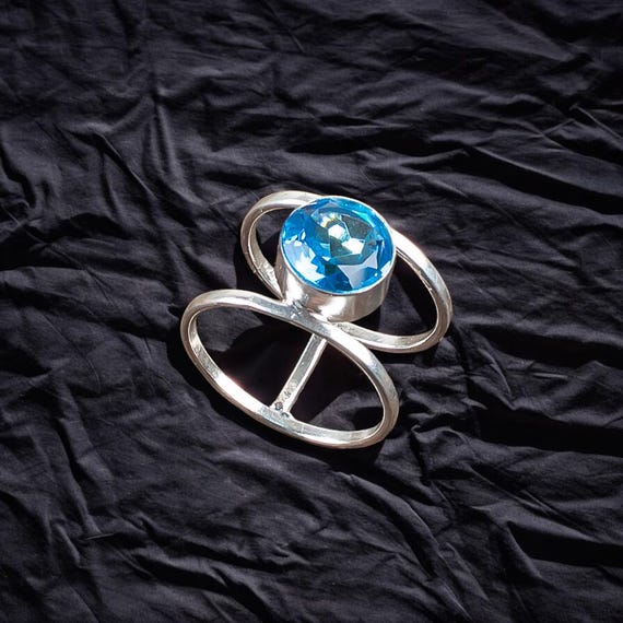 Handmade Swiss Blue Topaz Ring: 925 Sterling Silver Blue Gemstone Jewelry