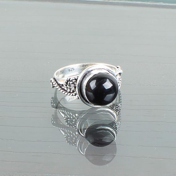 Handmade Black Tourmaline Ring: 925 Sterling Silver Black Gemstone Jewelry