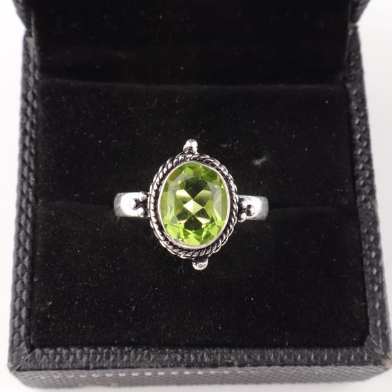 Handmade Peridot Ring: 925 Sterling Silver Green Gemstone Jewelry