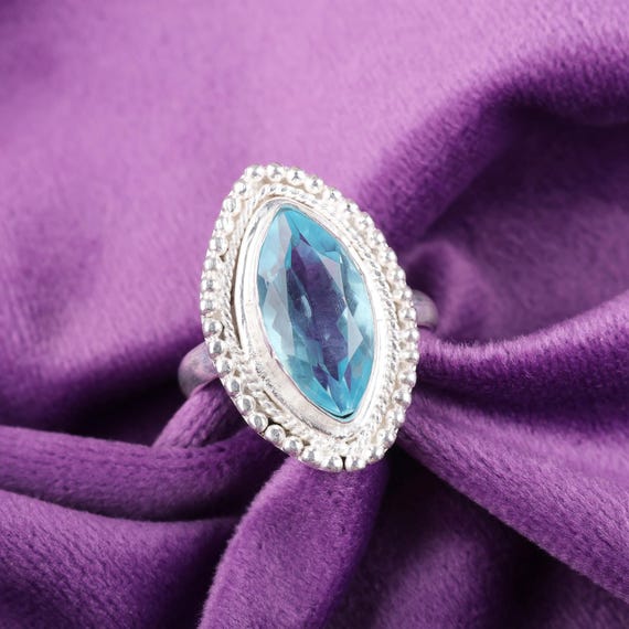Handmade Sky Blue Topaz Ring: 925 Sterling Silver Blue Gemstone Jewelry