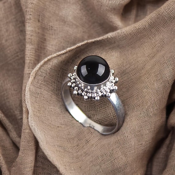 Handmade Black Tourmaline Ring: 925 Sterling Silver Black Gemstone Jewelry