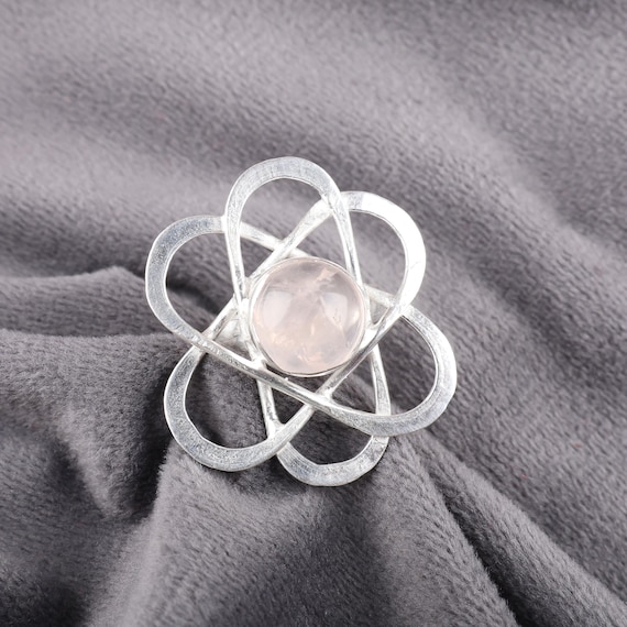 Handmade Rose Quartz Ring: 925 Sterling Silver Pink Gemstone Jewelry