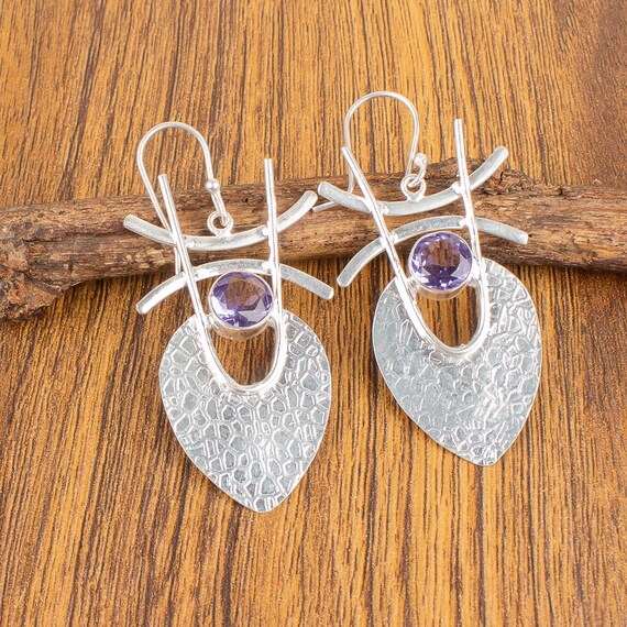Iolite Dangle Earrings: Handmade 925 Sterling Silver Gemstone
