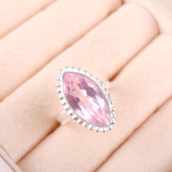 Handmade Morganite Ring: 925 Sterling Silver Pink Gemstone Jewelry