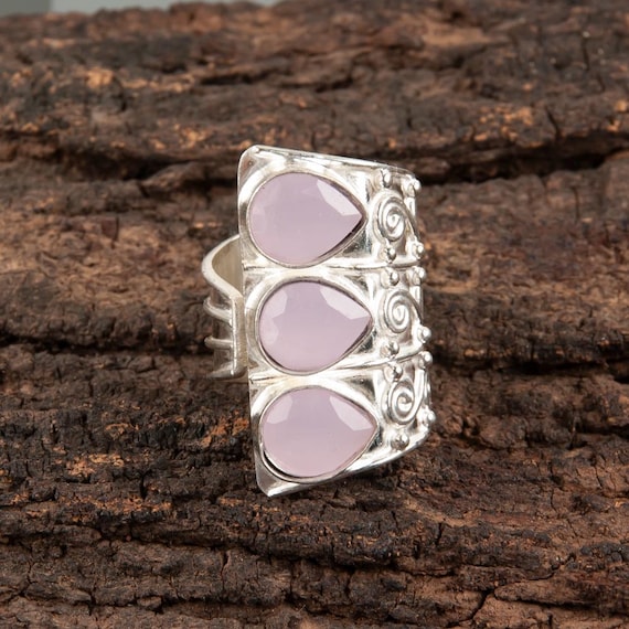 Handmade Rose Chalcedony Ring: 925 Sterling Silver Pink Gemstone Jewelry