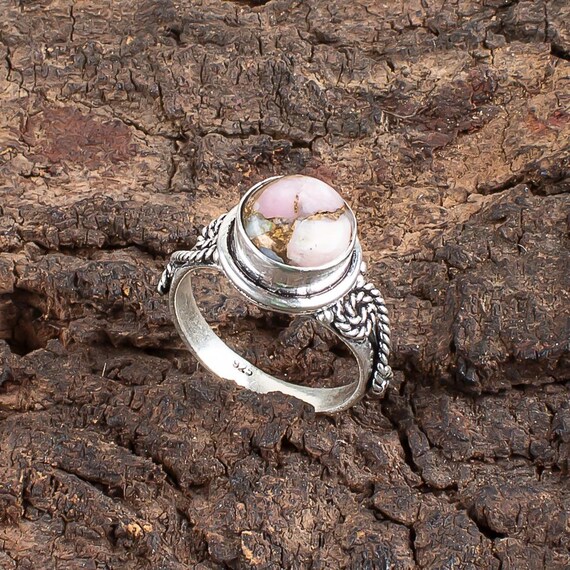 Handmade Pink Opal Turquoise Ring: 925 Sterling Silver pink Gemstone Jewelry