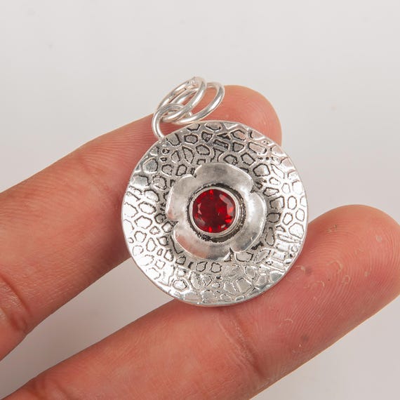 Handmade Garnet Pendant: 925 Sterling Silver Gemstone Jewelry