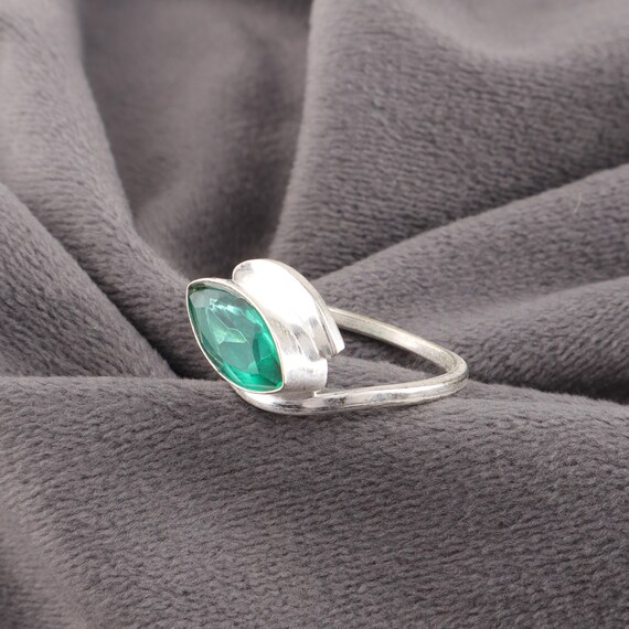 Handmade Emerald Ring: 925 Sterling Silver Green Gemstone Jewelry