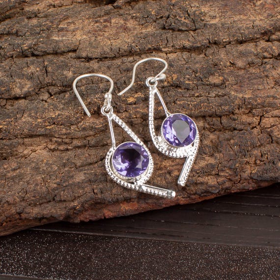 Iolite Dangle Earrings: Handmade 925 Sterling Silver Gemstone