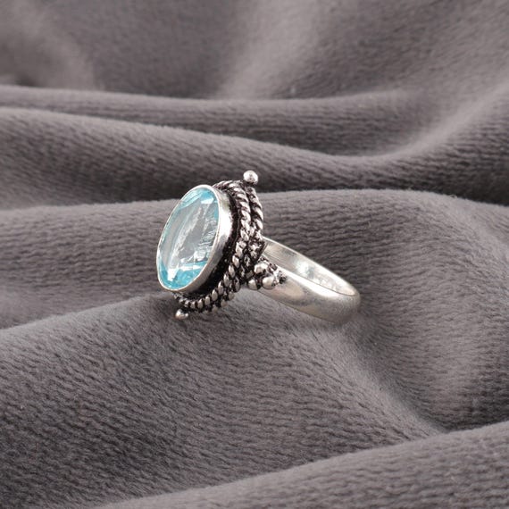 Handmade Sky Blue Topaz Ring: 925 Sterling Silver Blue Gemstone Jewelry