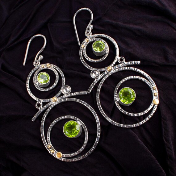 Peridot Dangle Earrings: Handmade 925 Sterling Silver Gemstone