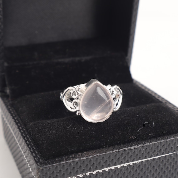 Handmade Rose Quartz Ring: 925 Sterling Silver Pink Gemstone Jewelry