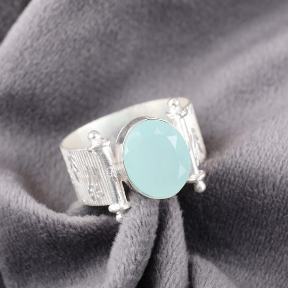 Handmade Aqua Chalcedony Ring: 925 Sterling Silver Pink Gemstone Jewelry