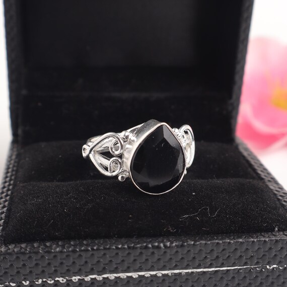 Handmade Black Onyx Ring: 925 Sterling Silver Black Gemstone Jewelry
