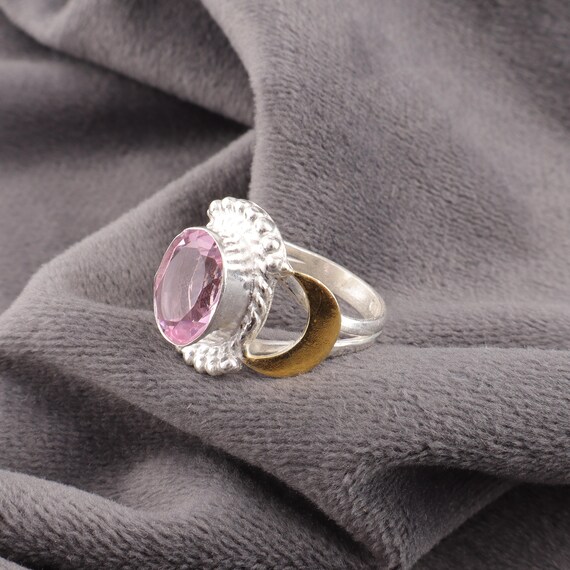 Handmade Morganite Ring: 925 Sterling Silver Pink Gemstone Jewelry