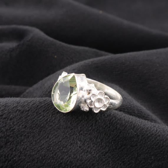 Handmade Green Amethyst Ring: 925 Sterling Silver Green Gemstone Jewelry
