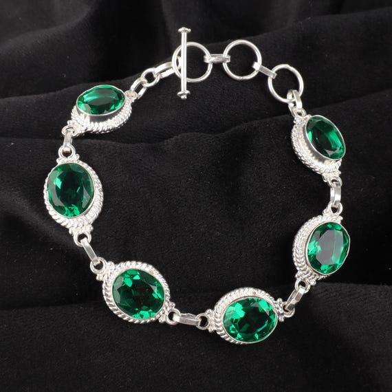 Handmade Green Emerald Bracelet: Sterling Silver Multi Gemstone Jewelry