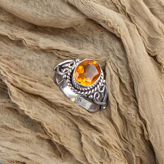 Handmade Citrine Ring: 925 Sterling Silver Yellow Gemstone Jewelry