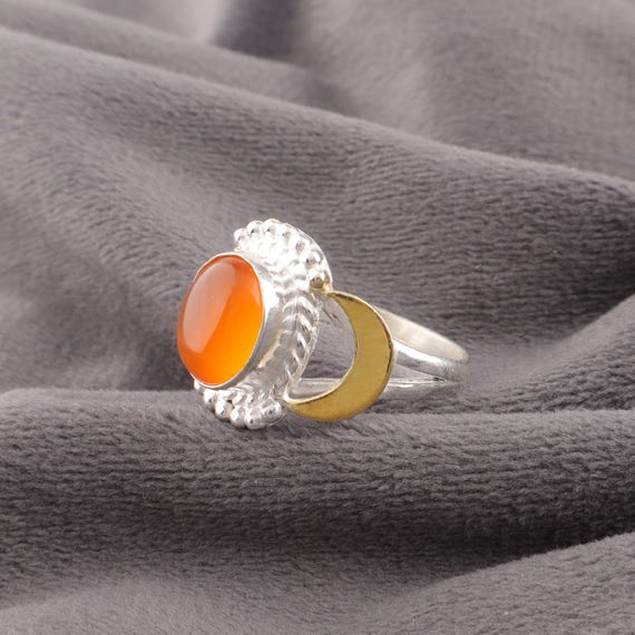 Handmade Carnelian Ring: 925 Sterling Silver Orange Gemstone Jewelry