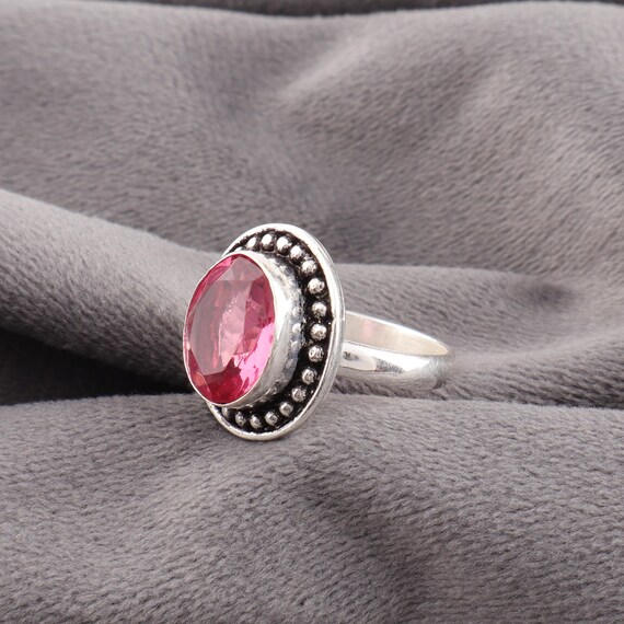 Handmade Pink Tourmaline Ring: 925 Sterling Silver Pink Gemstone Jewelry