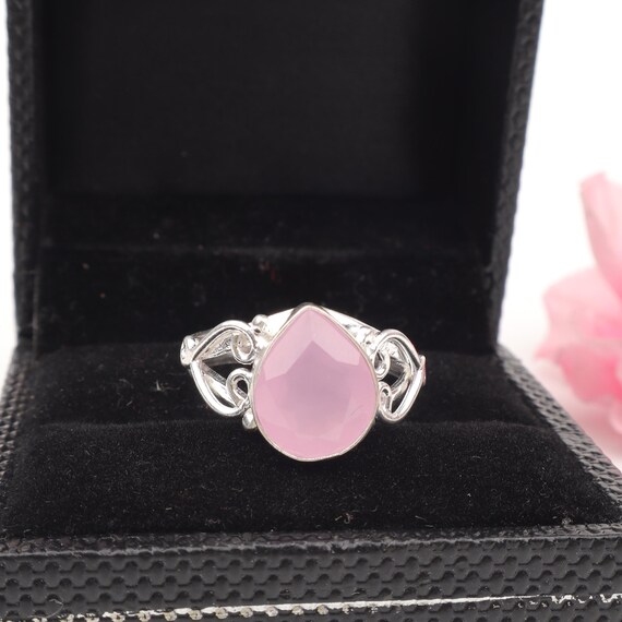 Handmade Rose Chalcedony Ring: 925 Sterling Silver Pink Gemstone Jewelry