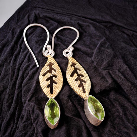 Peridot Dangle Earrings: Handmade 925 Sterling Silver Gemstone