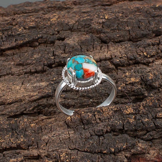 Handmade Spiny Oyster Ring: 925 Sterling Silver Gemstone Jewelry